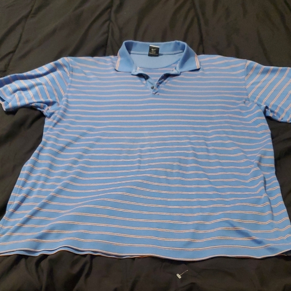 Nike Blue and Pink Striped Polo Shirt